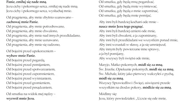 Litania pokory Tomasza a Kempis. Modlitwa o ciche i pokorne serce, prośba o uwolnienie od pragnień uznania i bojaźni przed upokorzeniem.