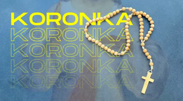 Drewniana koronka do świętego Szarbela z krzyżykiem.