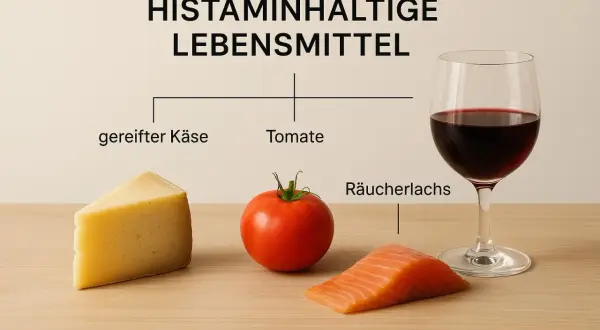 Bei Histaminintoleranz was nicht essen: gereifter Käse, Tomate, Räucherlachs und Rotwein meiden.