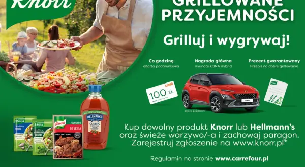 Knorr konkurs loteria: grilluj i wygrywaj! Do zgarnięcia Hyundai Kona Hybrid i inne nagrody.