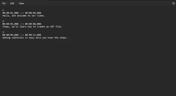 A text editor shows a sample SRT file, demonstrating how to create an SRT file on Mac with numbered subtitles and timestamps.