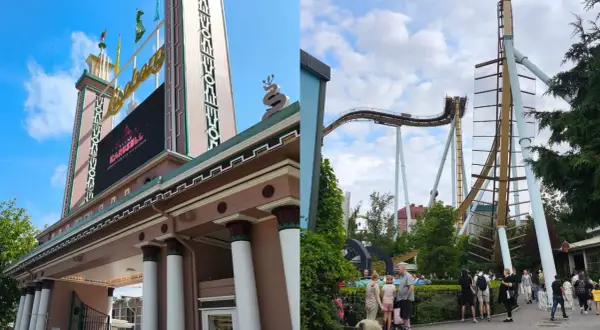 Wejście do parku rozrywki Gröna Lund w Szwecji. W tle widać kolejkę górską.