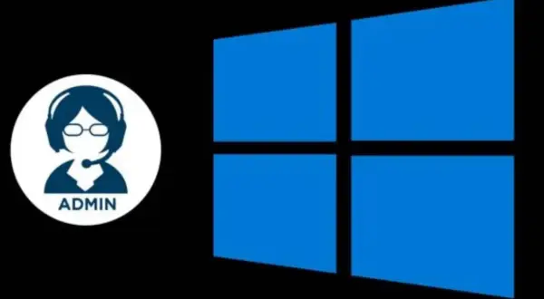 Icono de administrador con auriculares junto al logo de Windows 10. Guía para cambiar administrador Windows 10.