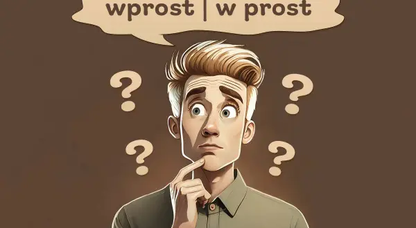 Zastanawiający mężczyzna otoczony znakami zapytania, myślący, czy napisać "wprost" czy "w prost".