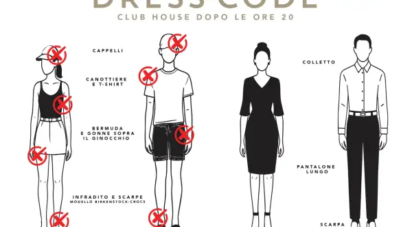 Dress code per il qclub milano: no cappelli, canottiere, bermuda, infradito. Sì abiti eleganti, pantaloni lunghi e scarpe chiuse.