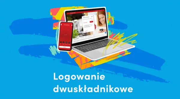 Laptop i smartfon pokazują logowanie dwuskładnikowe (2FA) do bankowości. Bezpieczeństwo przede wszystkim!