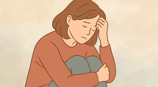 Ragazza seduta con la testa tra le mani, che esprime il sentirsi sbagliati in psicologia.