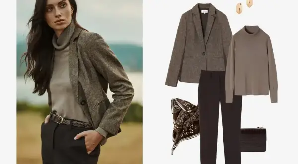 Elegancka stylizacja: jak nosić golf damski z marynarką, spodniami i akcesoriami.