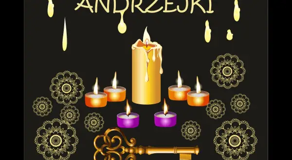 Andrzejki: płonące świece, klucz i ozdobne mandale symbolizują tajemnicę i wróżby.