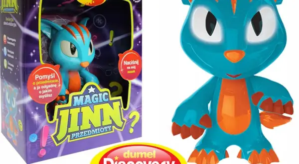 Niebieski stworek z pomarańczowymi akcentami, Magic Jinn od Dumel Discovery, gotowy do odgadywania myśli.