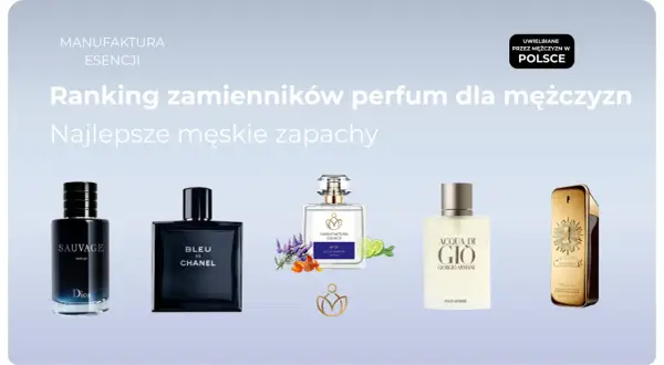 Ranking najlepszych męskich zapachów: Dior Sauvage, Chanel Bleu, Giorgio Armani Acqua di Gio i Paco Rabanne 1 Million.