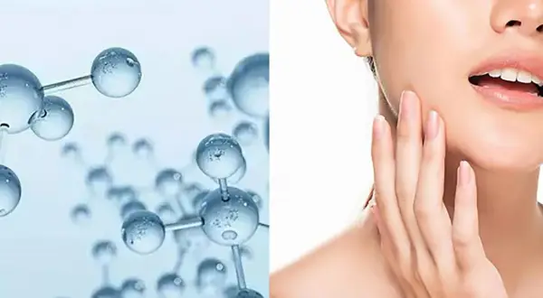 Molecole di sodio ialuronato che idratano la pelle di un viso.
