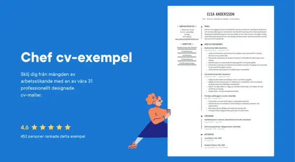 Chef cv-exempel med professionellt utformade mallar. Elsa Andersson, chef, visar sin erfarenhet.