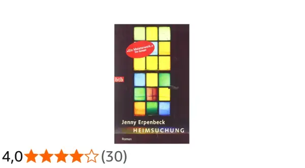 Buchcover "Heimsuchung" von Jenny Erpenbeck. Bunt verglastes Fenster, das an eine Heimsuchung erinnert.