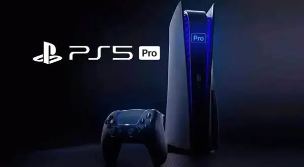 Konsola PS5 Pro i kontroler na ciemnym tle. Zastanawiasz się, ile fps ma PS5? Ta wersja Pro zapewni płynność!