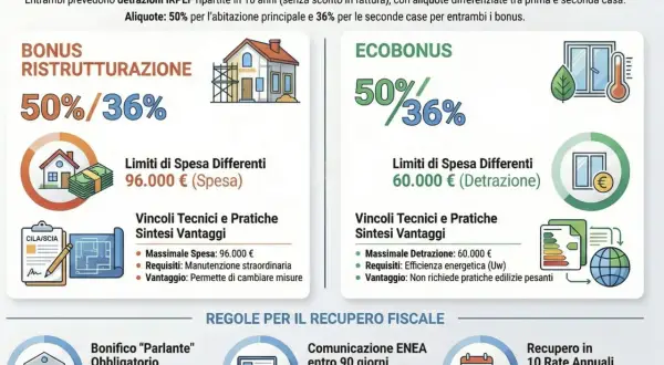 Bonus Infissi 2026: confronto tra Bonus Ristrutturazione ed Ecobonus, con detrazioni IRPEF e aliquote per ottenere uno sgravio fiscale.