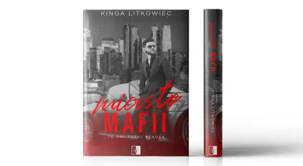 Okładka książki "Miasto Mafii" Kingi Litkowiec. Mroczne miasto, elegancki mężczyzna i sportowy samochód. Idealna lektura dla fanów kryminałów i książek o mafii.