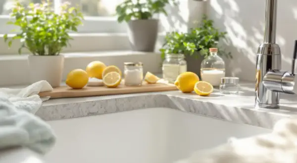 Cytryny i soda oczyszczona na blacie kuchennym – naturalne sposoby co zamiast kreta do rur.