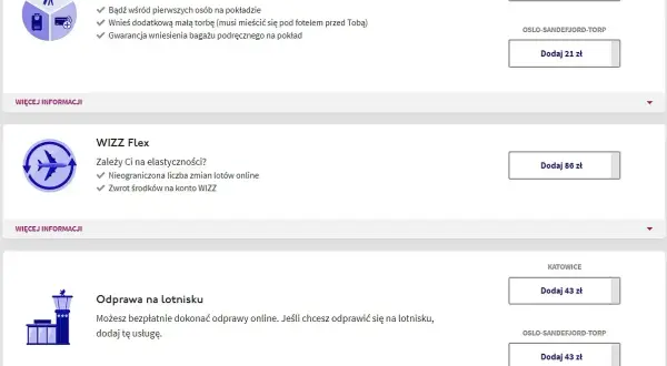 Wizzair przebukowanie biletu: opcje WIZZ Priority, WIZZ Flex i odprawa na lotnisku. Wybierz dodatki do swojej podróży.