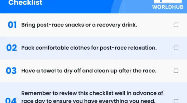 Pre-Race Checklist: Pack snacks, comfy clothes, and a towel. Review this triathlon checklist before race day for a smooth experience.
