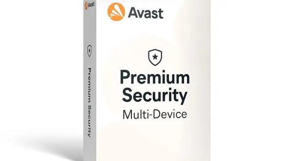 Pudełko Avast Premium Security Multi-Device, zapewniające kompleksową ochronę cyfrową.