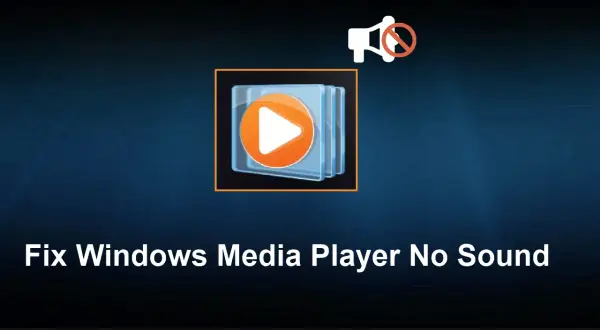 Ikona odtwarzacza z przekreślonym głośnikiem. Napis "Fix Windows Media Player No Sound". Może to być związane z brakującym media feature pack.