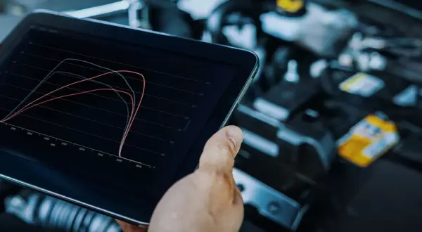 Gráfico en tablet muestra cómo aumentar potencia del motor.