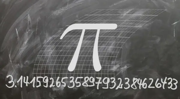 Symbol liczby pi na siatce z jej rozwinięciem dziesiętnym: 3.1415926535897932384626433.