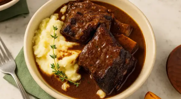 Schmorrippchen mit Kartoffelpüree, ein Klassiker, der auf keiner food pairing tabelle fehlen darf.