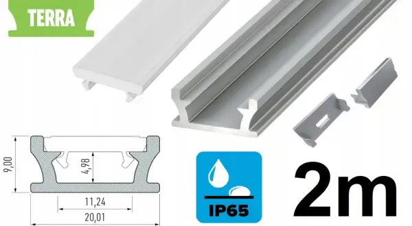 Aluminiowa listwa LED IP65, profil do taśm LED, 2 metry długości, z klipsem montażowym.