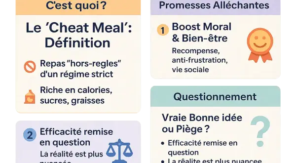 Le 'Cheat Meal' : définition, promesses alléchantes et questionnement. Un repas "hors-règles" riche en calories, sucres, graisses, qui peut être une récompense ou un piège. L'efficacité est remise en question, la réalité est plus nuancée.
