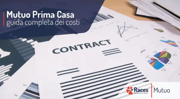 Documenti finanziari e un contratto, con grafici e testo "Mutuo Prima Casa". Scopri quanto mutuo posso richiedere.