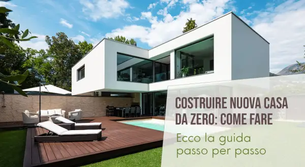 Una casa moderna con piscina e arredi da esterno. Scopri quanto costa fare una casa da zero con questa guida passo passo.