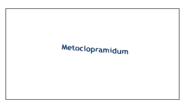 Napis "Metoclopramidum" w kolorze granatowym, lekko pochyły, na białym tle.