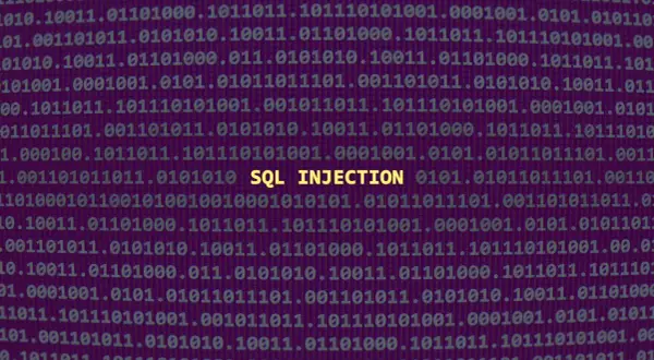 Code binaire avec le terme "SQL INJECTION" en surbrillance, signalant une vulnérabilité potentielle.