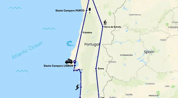 Die Portugal Route führt von Porto über Serra da Estrela und Lissabon bis nach Faro. Highlights sind Nationalparks und Küstenorte.