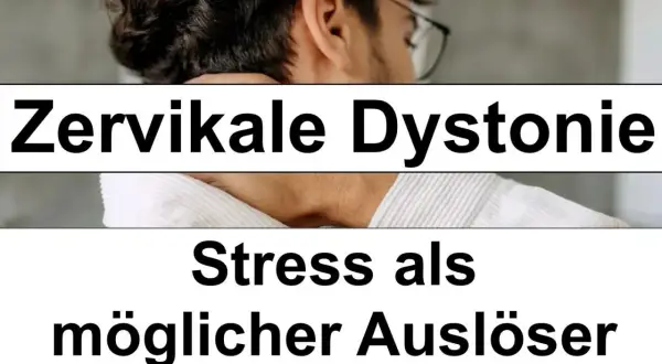 Mann mit Nackenbeschwerden, die auf zervikale Dystonie (Torticollis spasticus) hindeuten. Stress als möglicher Auslöser.