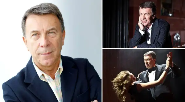 Wojciech Gąsowski w trzech odsłonach: portret, elegancki garnitur i taniec z partnerką.