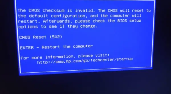Error de CMOS: el equipo se reiniciará con la configuración predeterminada. Presiona ENTER para continuar.