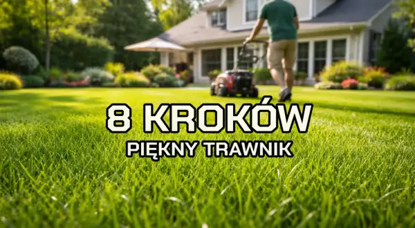 Mężczyzna kosi trawnik przed domem. Dowiedz się, jak kosic trawe, by uzyskać piękny trawnik w 8 krokach.