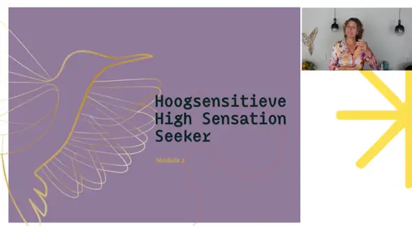 Wat is HSS? Een introductie tot Hoogsensitieve High Sensation Seekers, met een vogel en een vrouw die uitleg geeft.