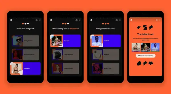 Spotify-appen visar hur man skapar en gästlista med artister. En ny funktion för att sätta stämningen med personliga mixar.