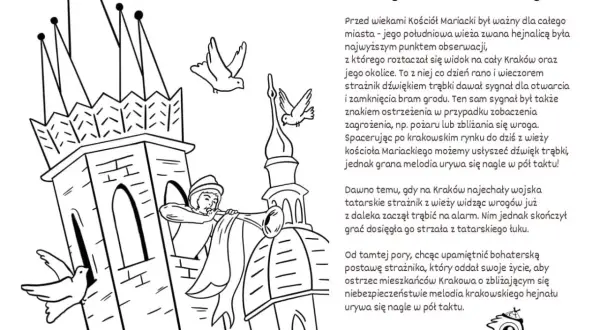 Strażnik gra hejnał mariacki z wieży kościoła, gdy nagle zostaje trafiony strzałą.