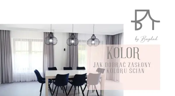 Elegancka jadalnia z szarymi zasłonami i granatowymi krzesłami. Dowiedz się, jak dobrać zasłony do koloru ścian, by stworzyć harmonijną przestrzeń.