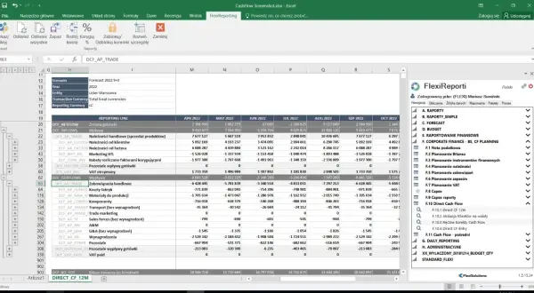 Raport finansowy z danymi o przepływach pieniężnych (cash flow) dla Lider Warszawa. Widoczne są wpływy i wypływy gotówki.