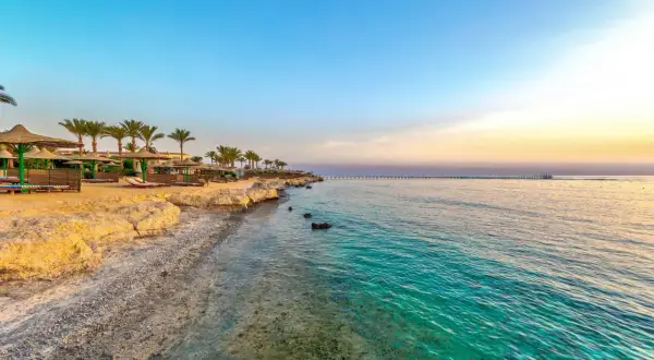 Piękna plaża w Marsa Alam. Uważaj na ostre skały i rafy przy brzegu, by cieszyć się kąpielą.