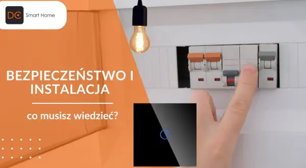 Bezpieczeństwo instalacji elektrycznej i co to jest ROHS. Palec zbliża się do wyłącznika, obok widać nowoczesny włącznik światła.