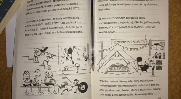 Dziennik cwaniaczka: rodzina na zakupach i przygotowania do kempingu. Tata szuka sprzętu, a Greg planuje luksusowy wypoczynek.