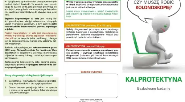 Badanie kalprotektyny w kale - bezbolesny wskaźnik stanu zapalnego jelit. Wyniki pomagają w diagnostyce i uniknięciu kolonoskopii.