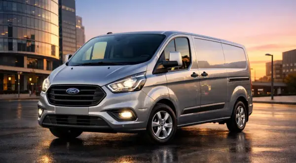 Ford Transit Custom 2.0 TDCI 130cv, un utilitaire fiable et performant, prêt à affronter la ville au crépuscule.